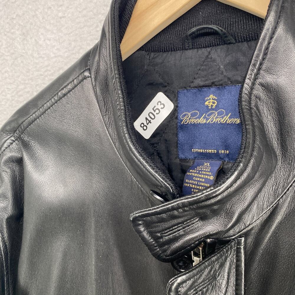 BROOKS BROTHERS Jacket Men XL Leather Motorcycle Bomber Quilted Super Soft Black - Picture 14 of 14